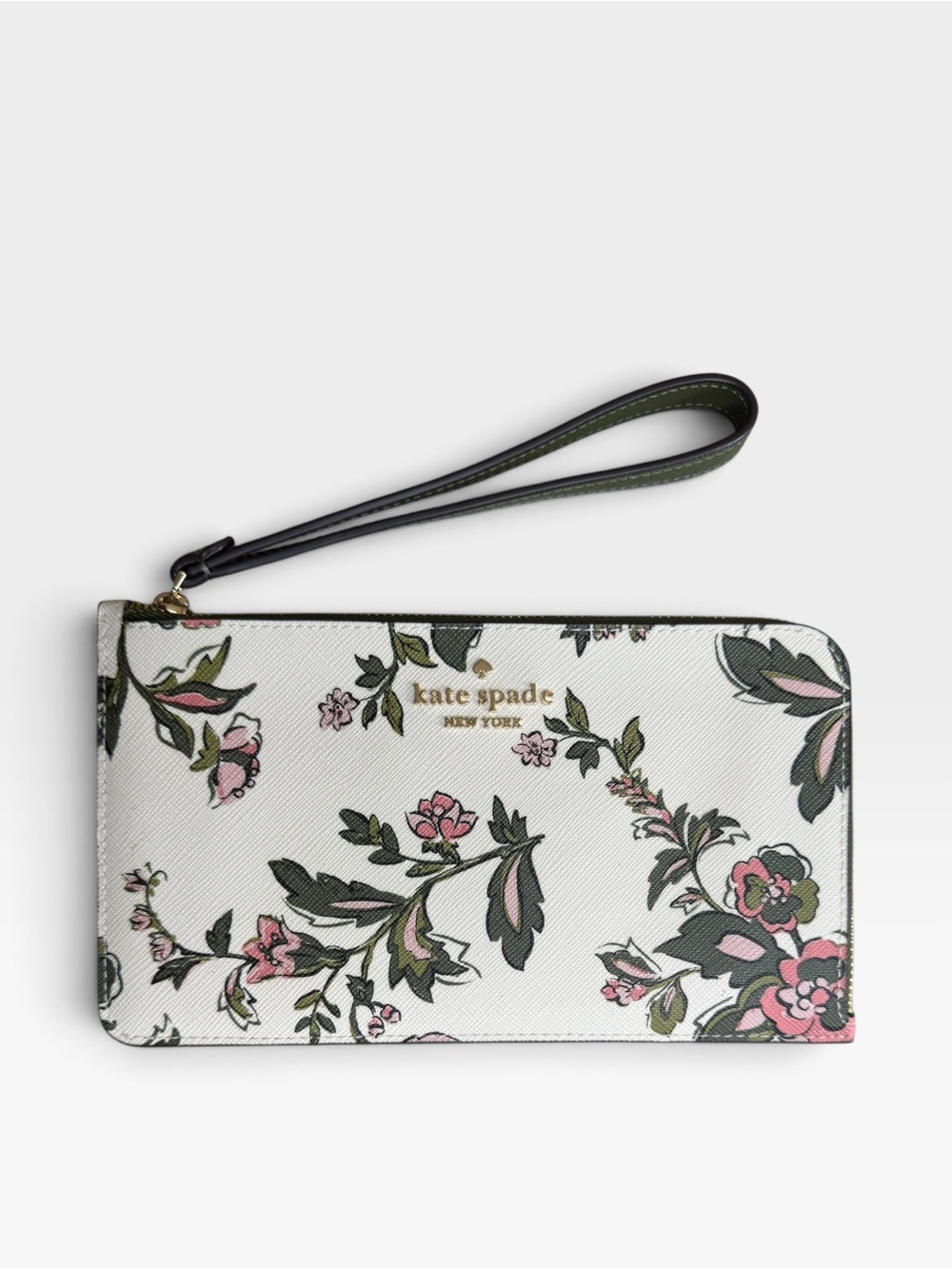 kate spade White Floral Zip Wristlet with Strap